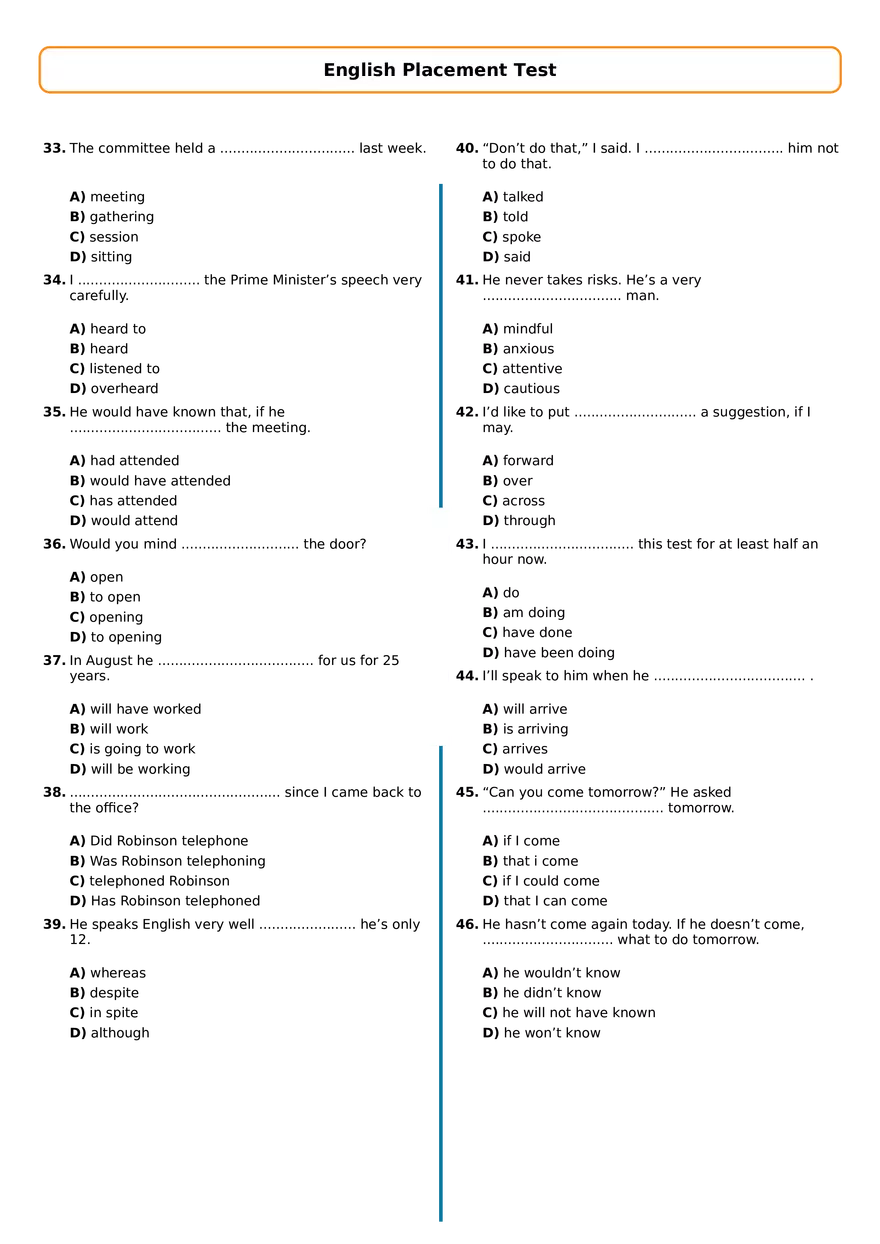 English Placement Test With Answers - Page 3