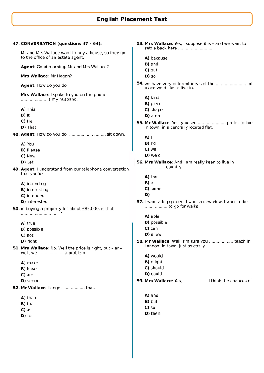 English Placement Test With Answers - Page 4