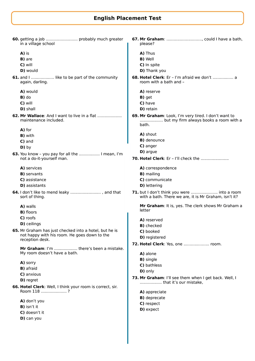 English Placement Test With Answers - Page 5