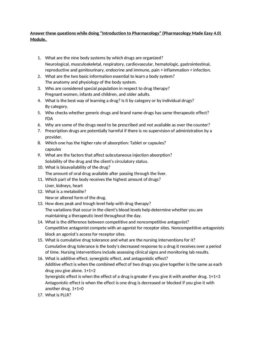 Introduction to Pharmacology Questions - Page 1