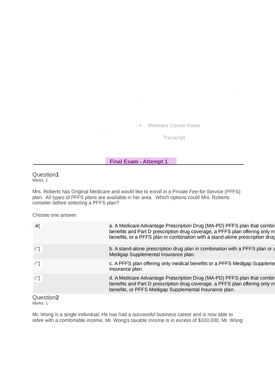 Medicare Course Answers - Page 1