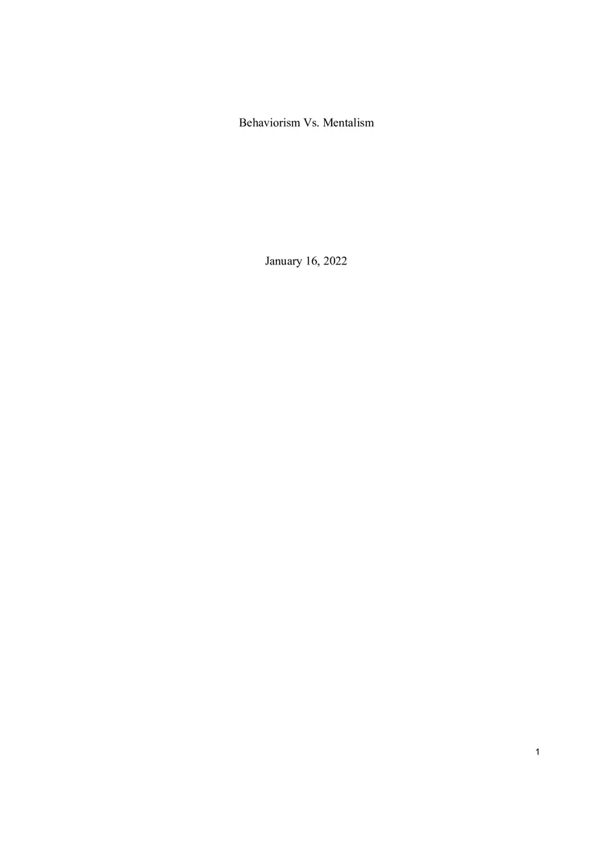 Behaviorism Vs. Mentalism - Page 1