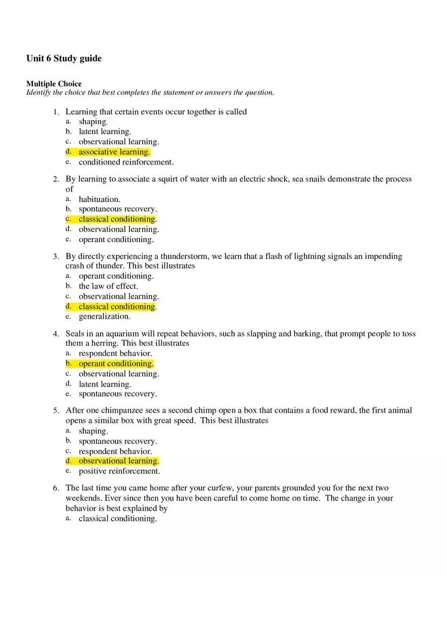 Psychology Unit 6 Answers - Page 1