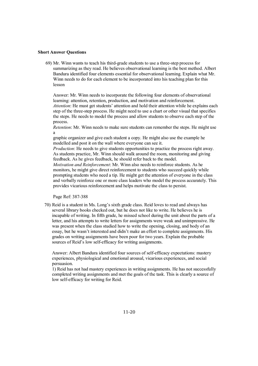 Chapter 11 Social Cognitive Views of Learning and Motivation Short Answer - Page 1