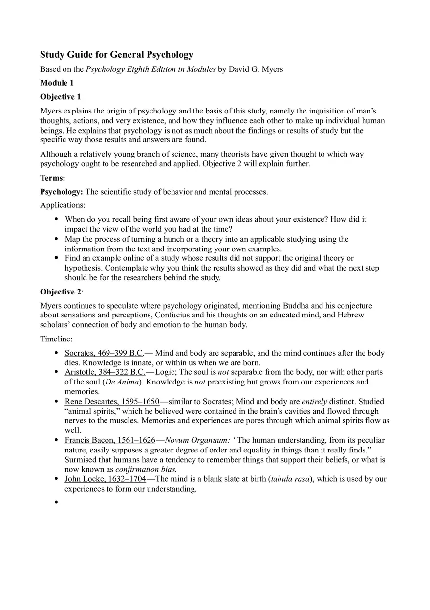 Study Guide for General Psychology Module 1 - Page 1
