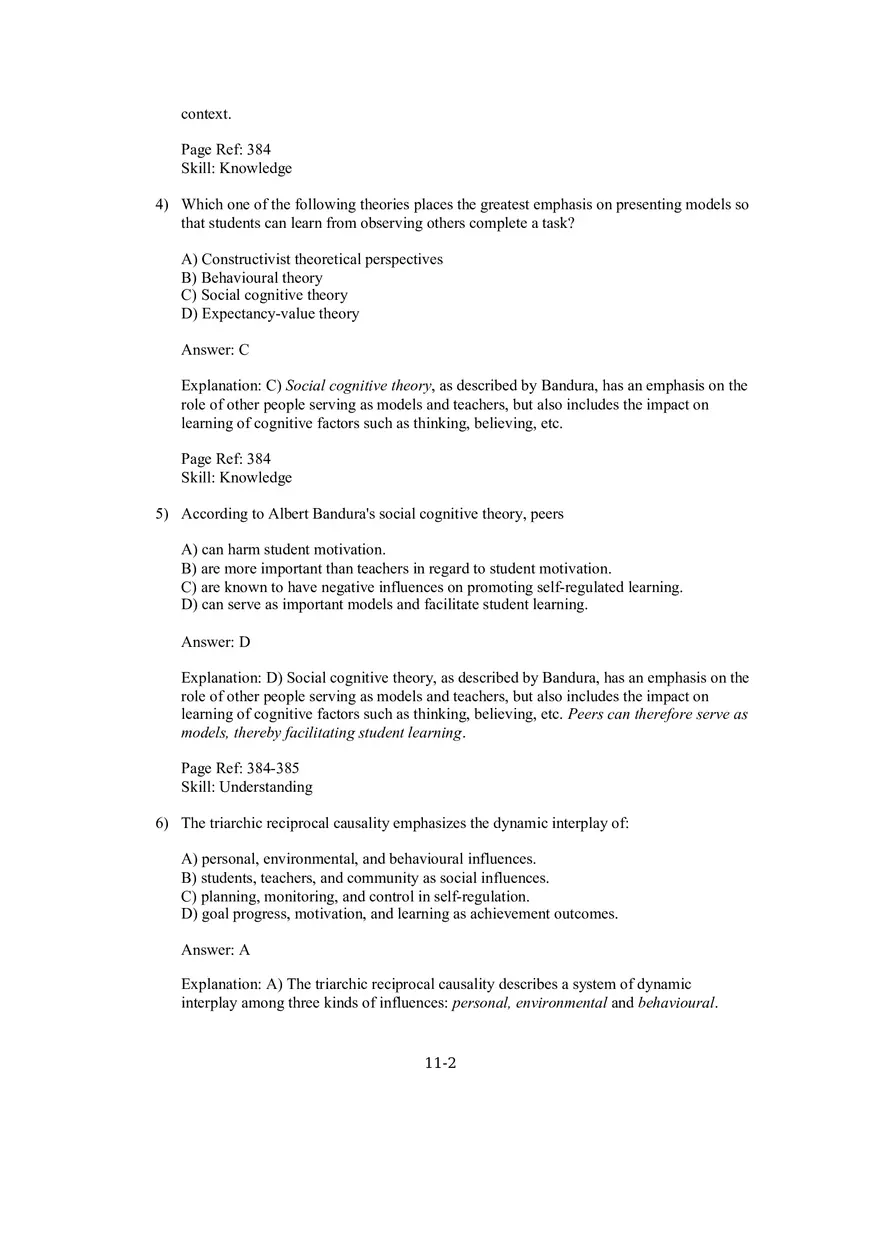 Chapter 11 Social Cognitive Views of Learning and Motivation Multiple Choice - Page 2