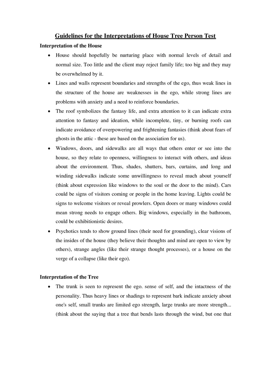 Guidelines for the Interpretations of House Tree Person Test - Page 1