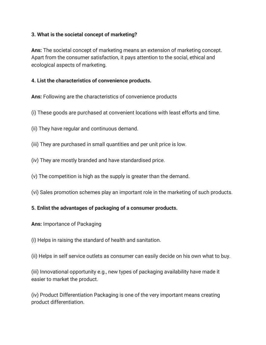 Marketing Very Short Answer Type Questions - Page 2