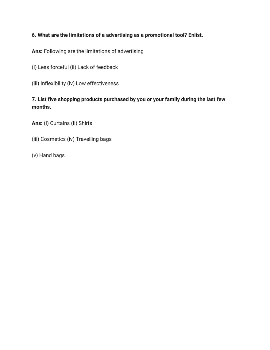 Marketing Very Short Answer Type Questions - Page 3