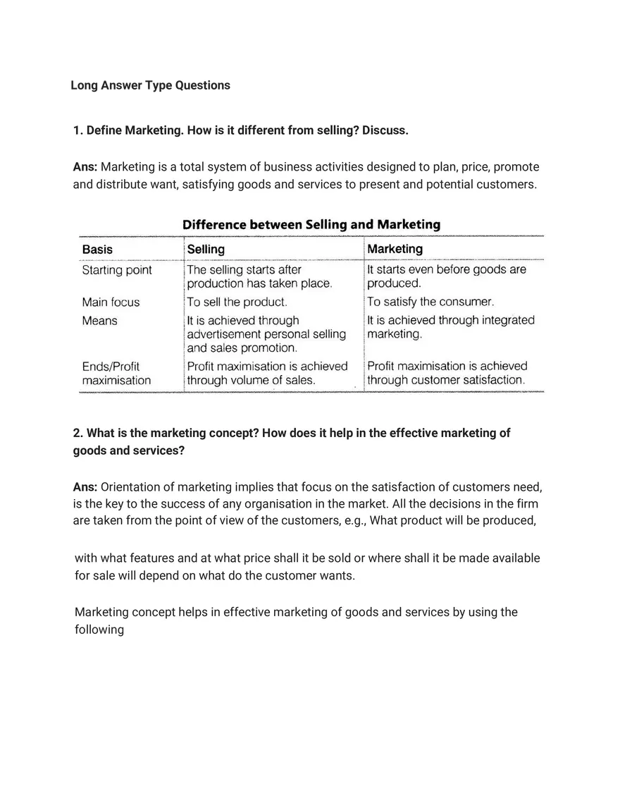 Marketing Long Answer Type Questions - Page 1