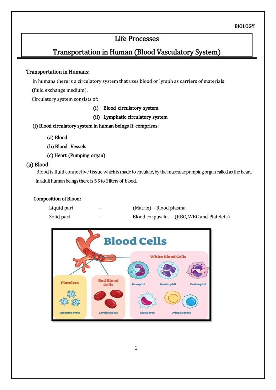 Transportation in Human (Blood Vasculatory System) - Page 1