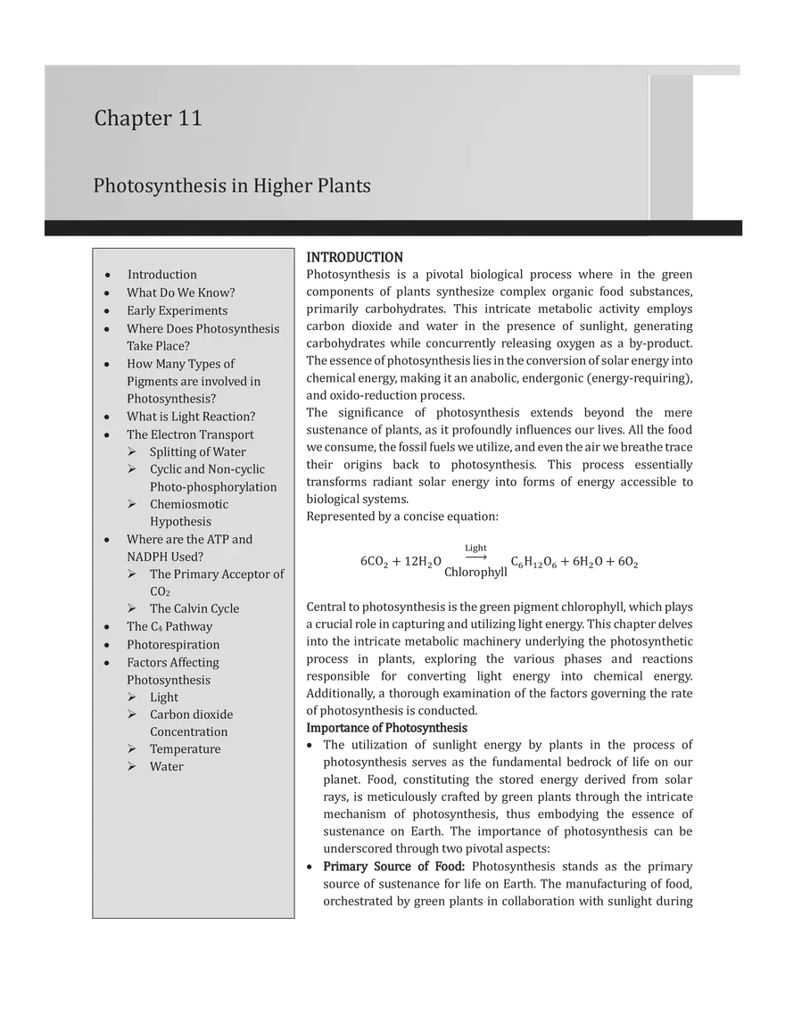 Chapter 11 Photosynthesis in Higher Plants - Page 1
