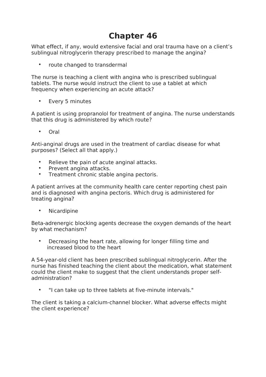 Nursing Chapter 46 Answers 1 - Page 1