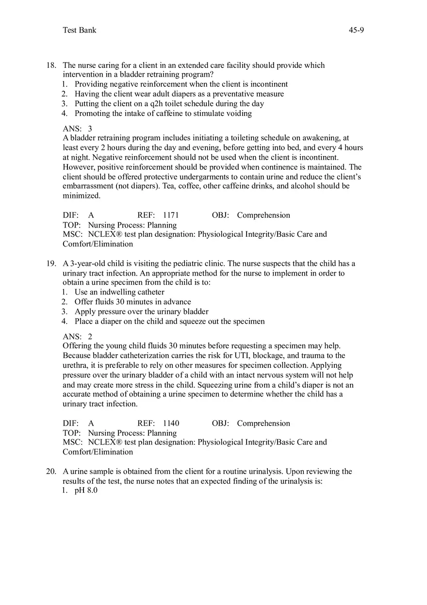 Chapter 45 Urinary Elimination Answers 2 - Page 1