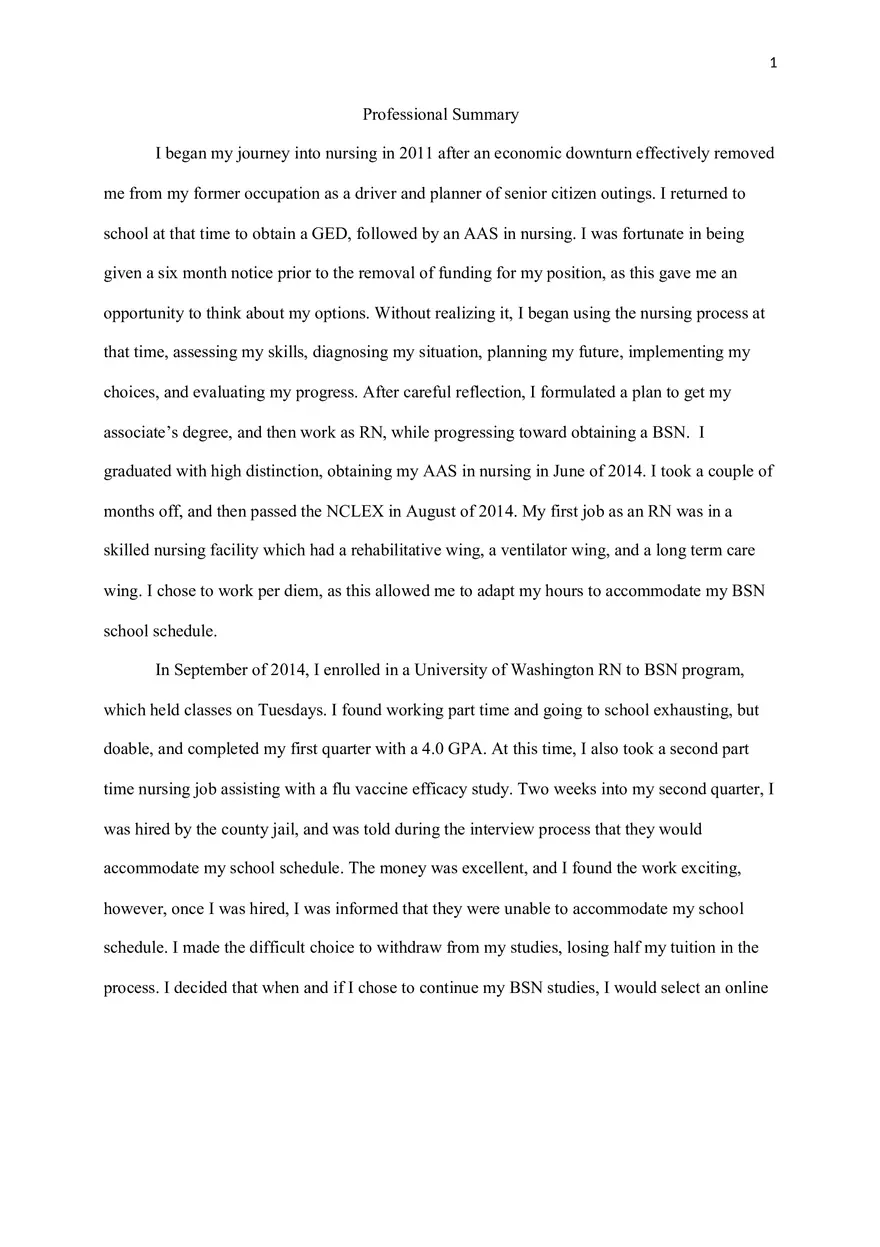 Professional Summary - Page 1