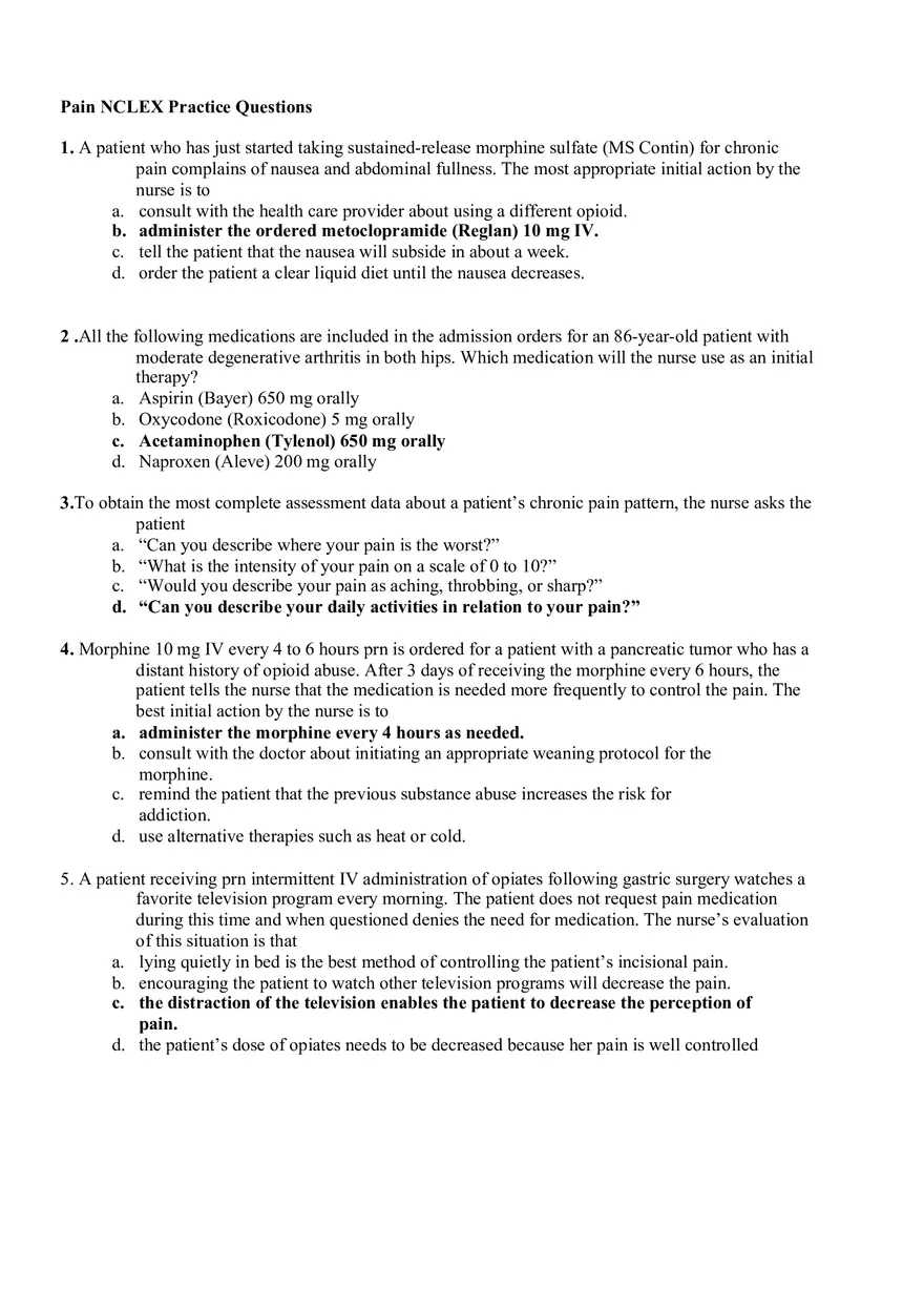 Pain NCLEX Practice Questions - Page 1