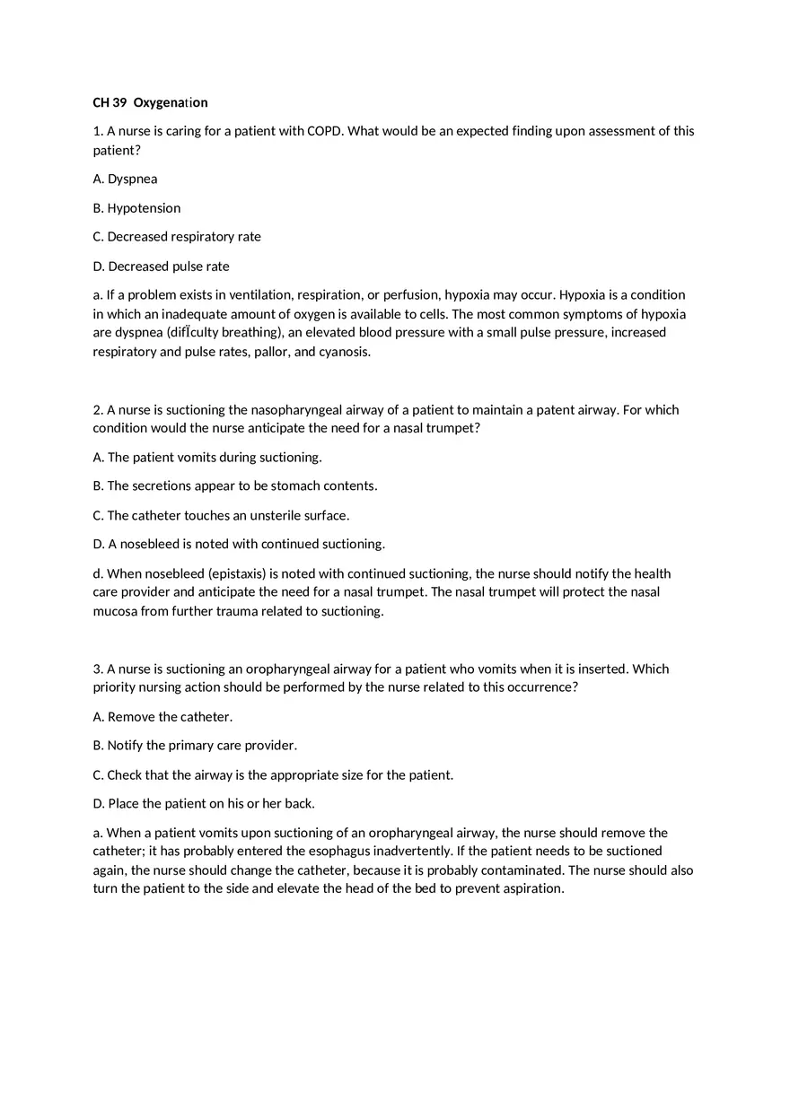 Chapter 39  Oxygenation Key - Page 1