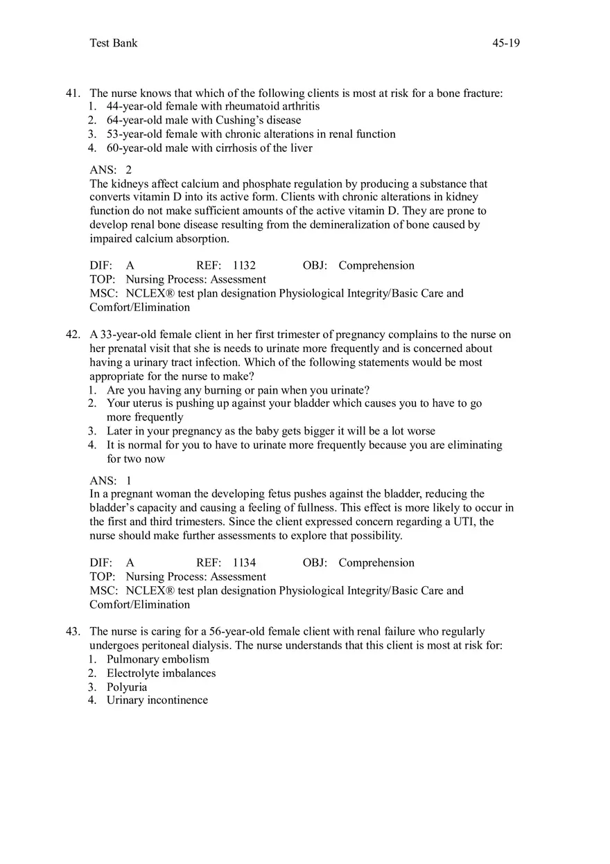 Chapter 45 Urinary Elimination Answers 3 - Page 1