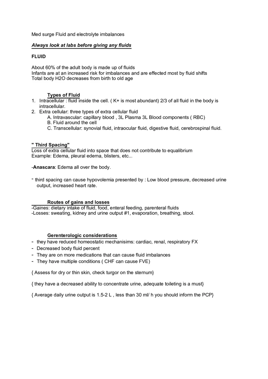 Med Surge Fluid and Electrolyte Imbalances - Page 1