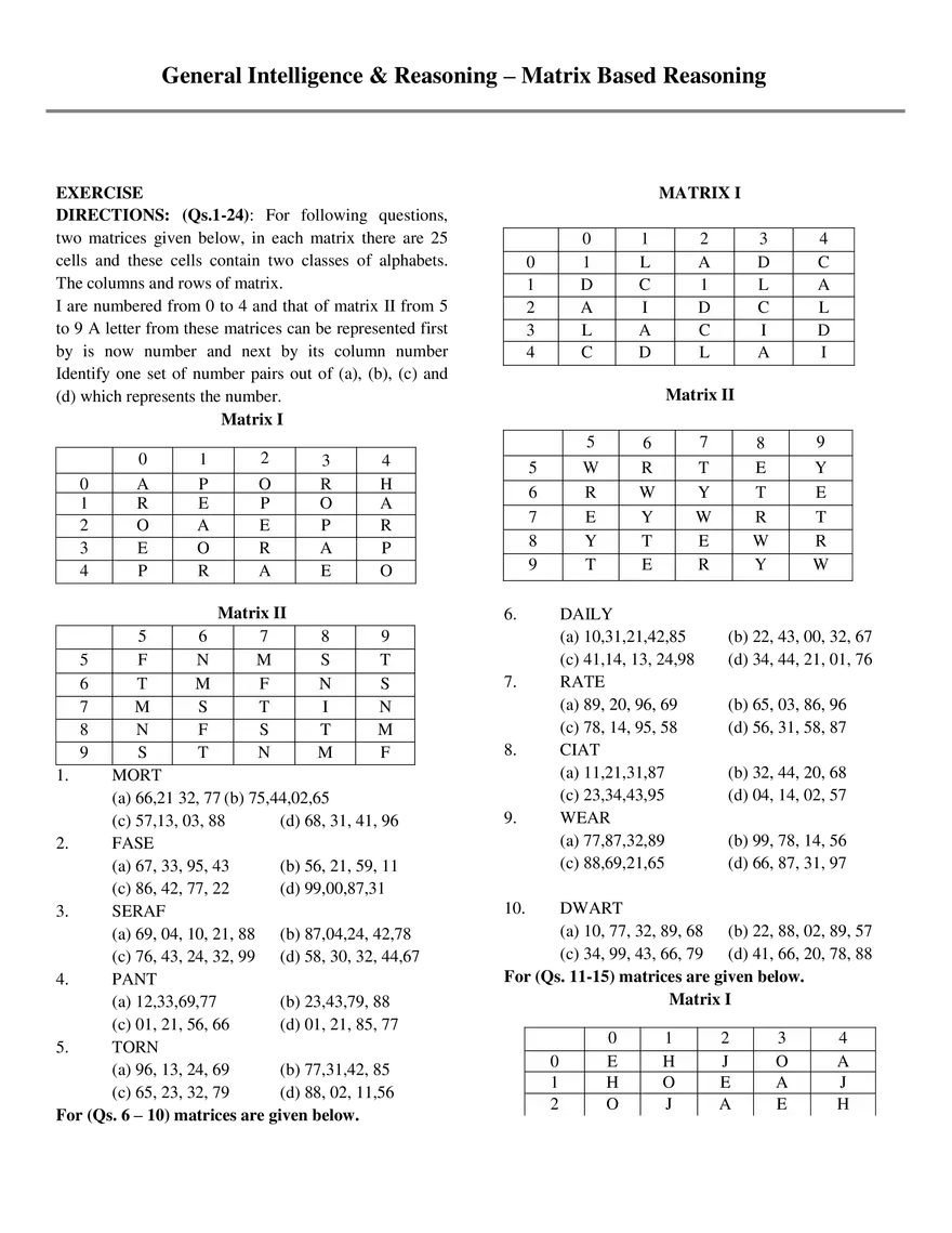 Matrix Based Reasoning - Page 1