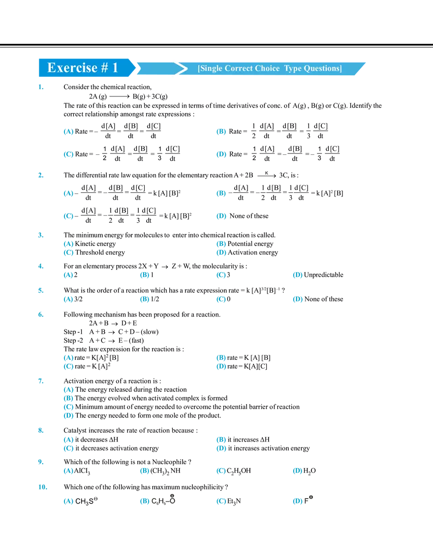 Reaction Mechanism Exercise # 1 - Page 1