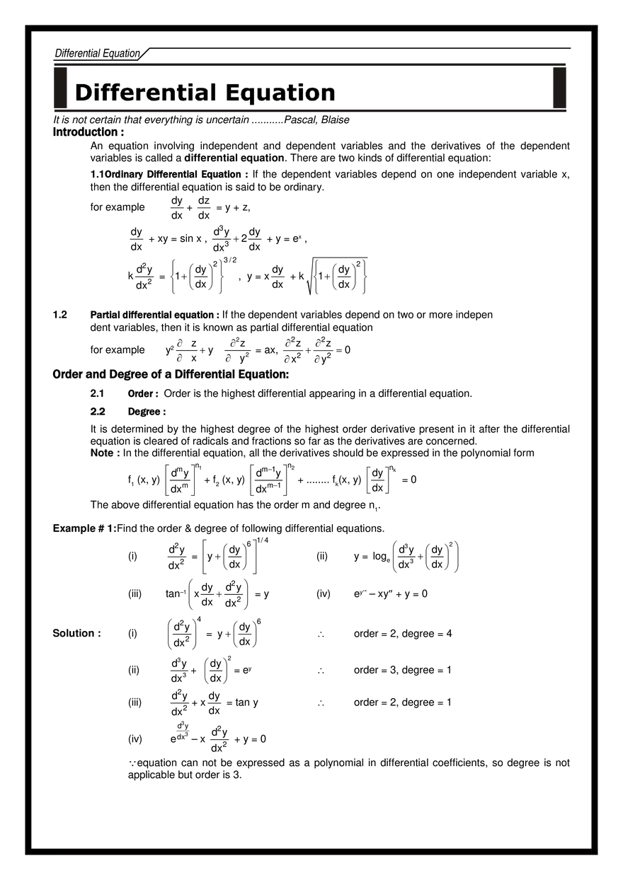 Differential Equation Notes - Page 1