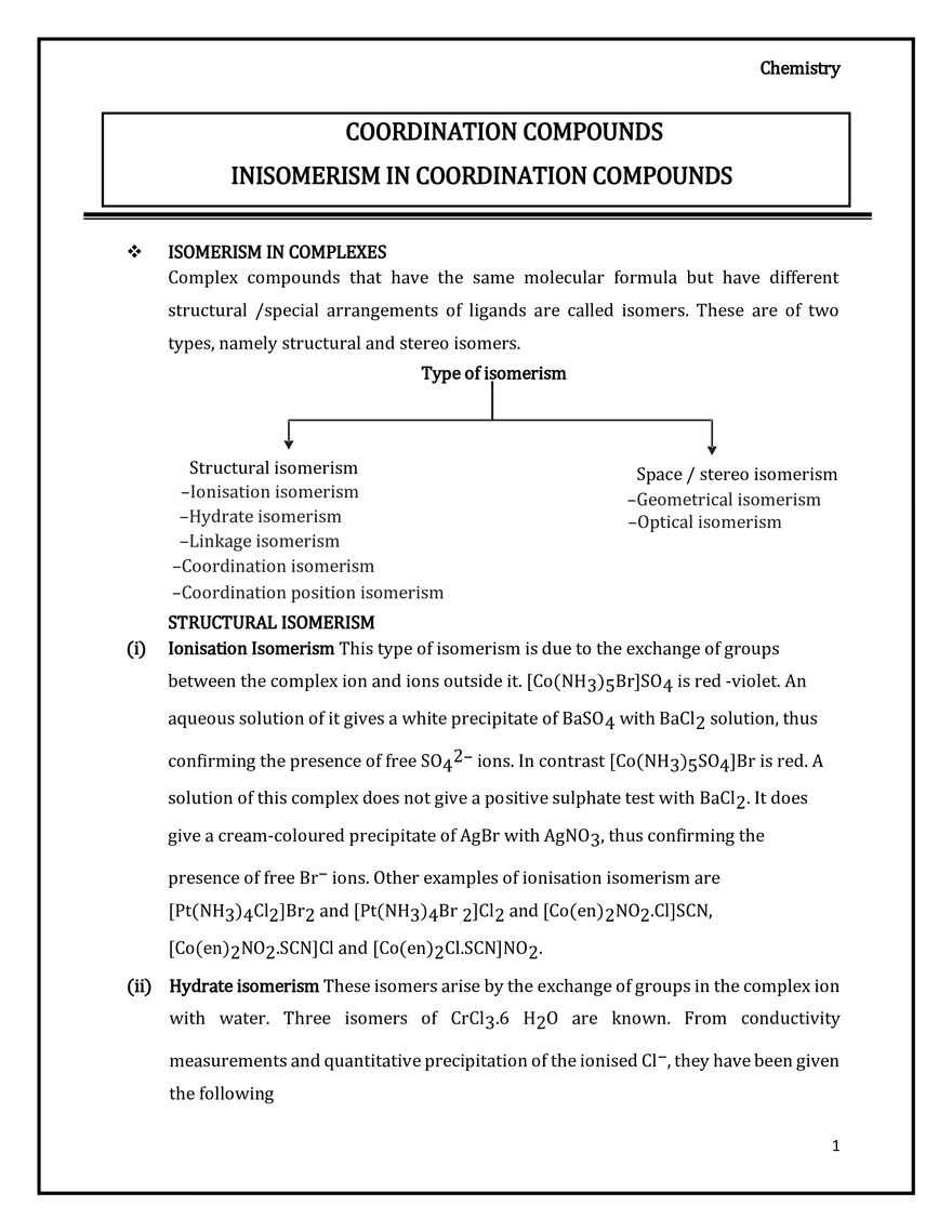 Inisomerism in Coordination Compounds - Page 1