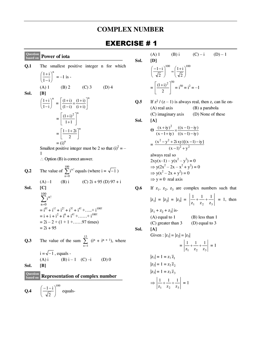 Complex Number Exercise # 1 - Page 1