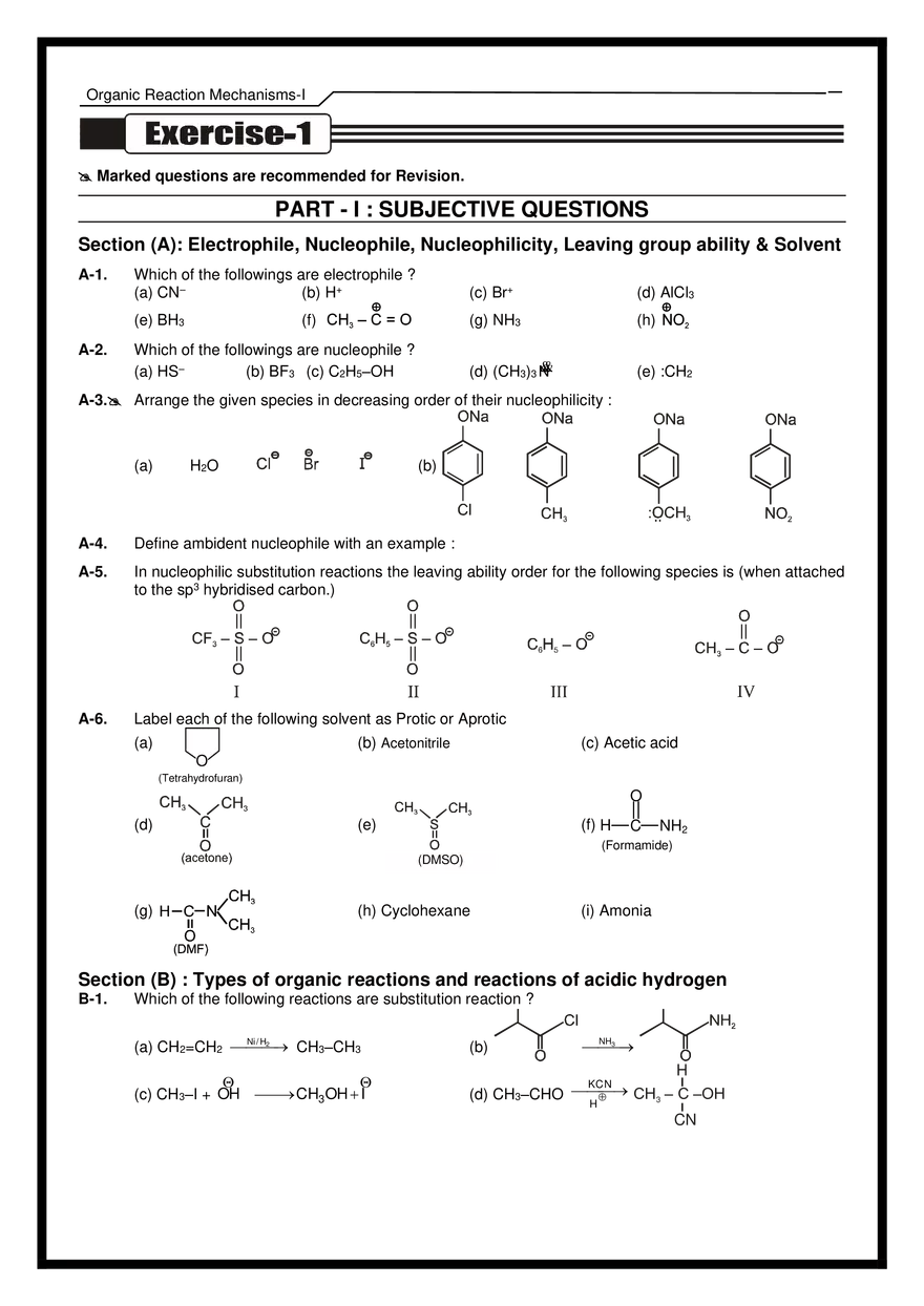 Organic Reaction Mechanisms-I Exercises - Page 1