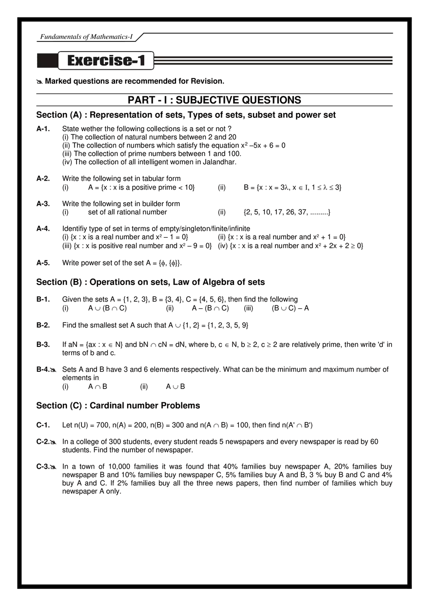 Fundamentals of Mathematics Exercises - Page 1