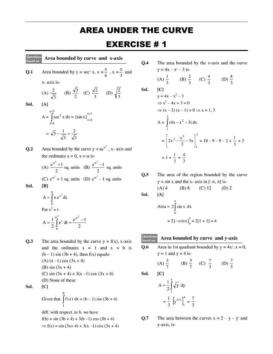 Area Under the Curve Exercise # 1 - Page 1