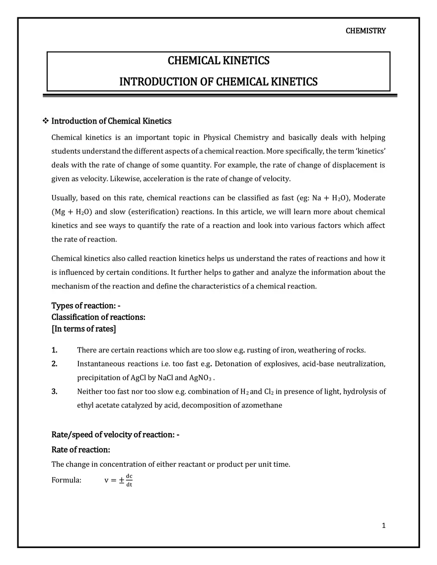 Introduction of Chemical Kinetics - Page 1