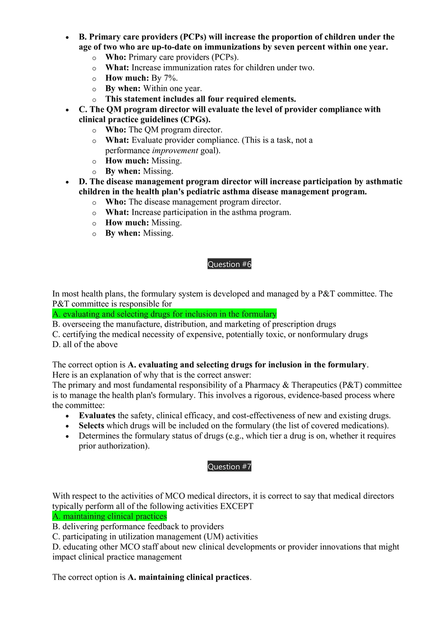 Medical Management Exam Answer Key - Page 7