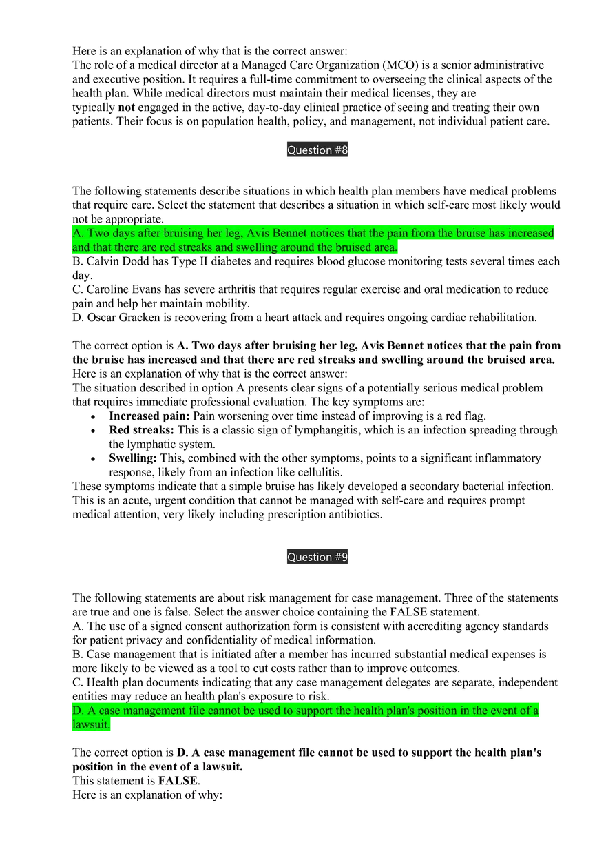 Medical Management Exam Answer Key - Page 8