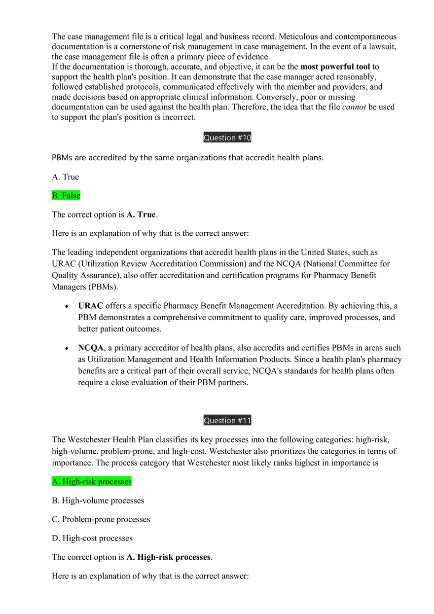 Medical Management Exam Answer Key - Page 9