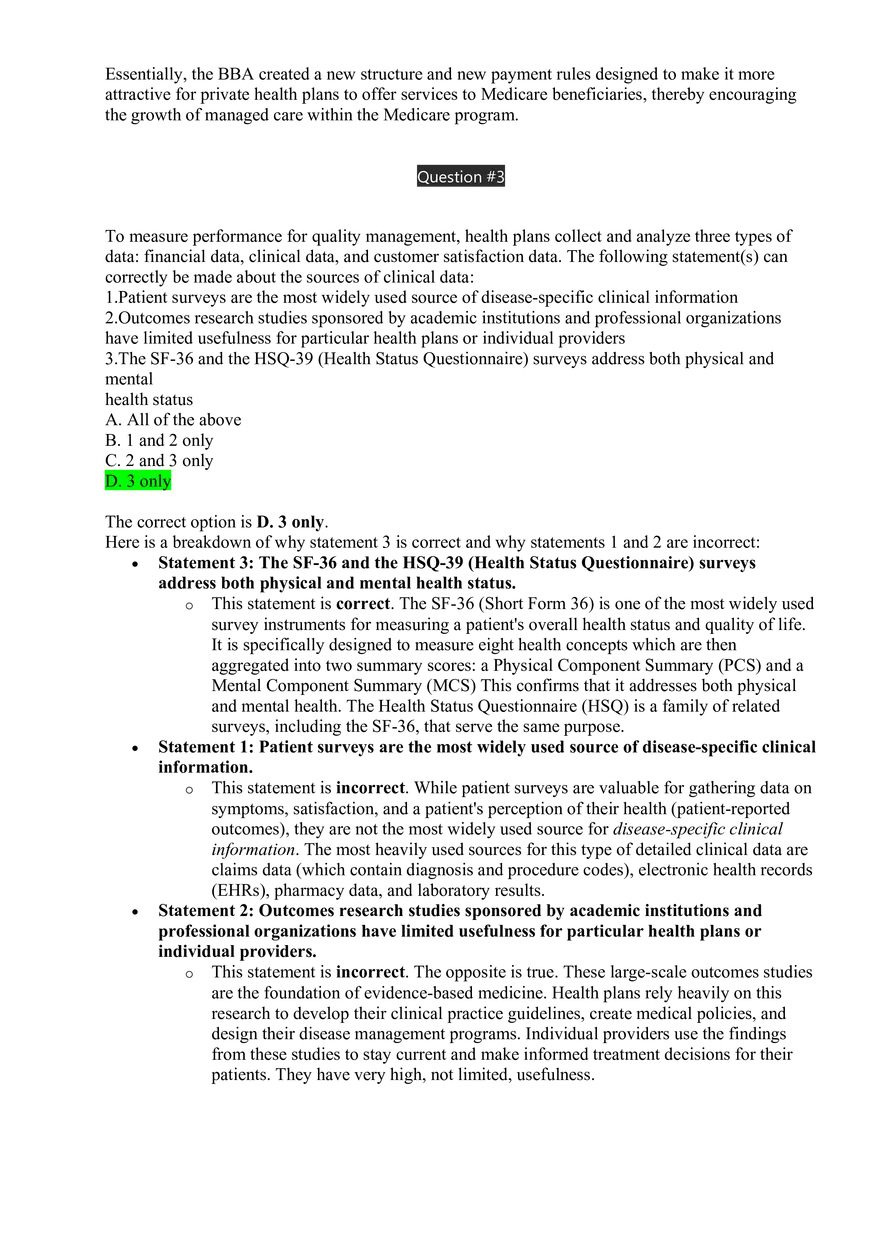 Medical Management Exam Answer Key - Page 2