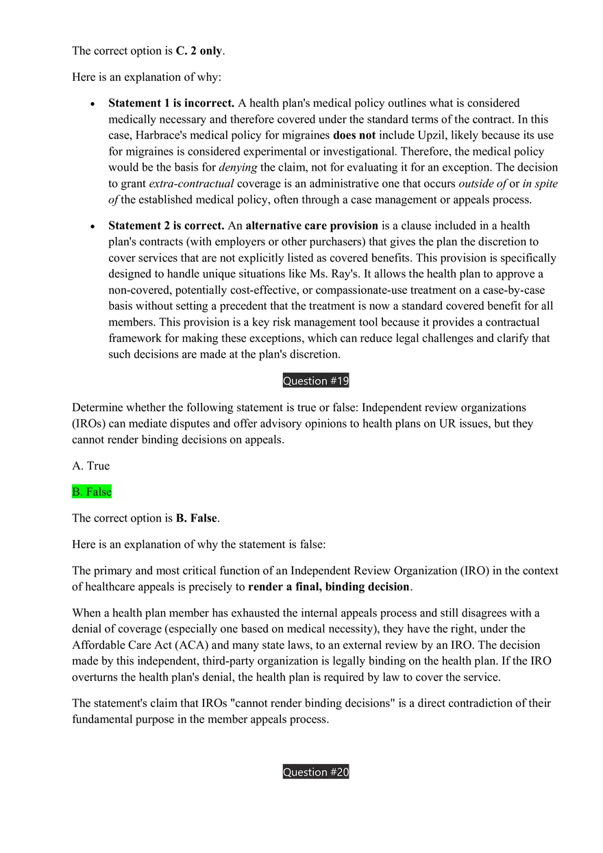 Medical Management Exam Answer Key - Page 4