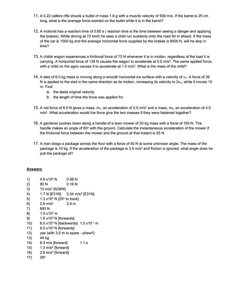 Forces Problems Worksheet - Page 2