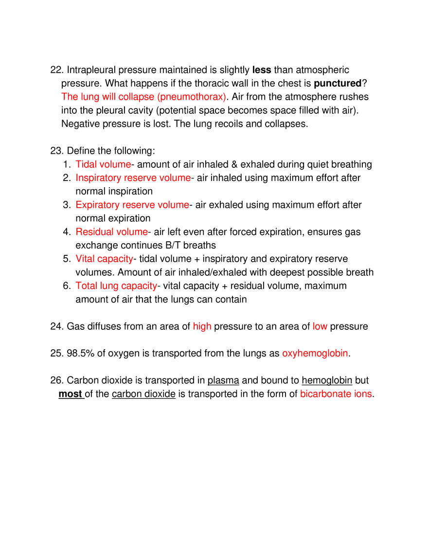 Study Guide #18, The Respiratory System - Page 5