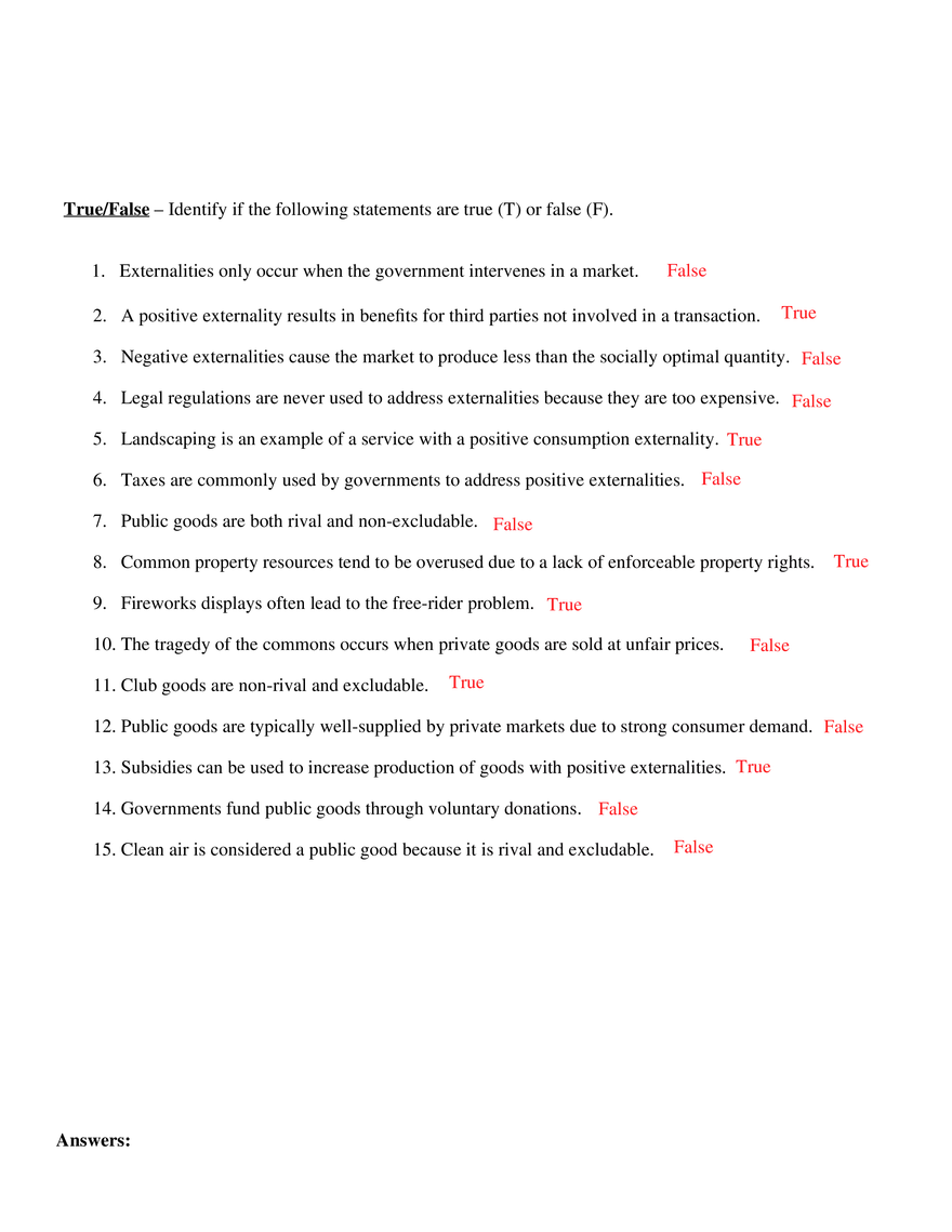Module 9 Market Failure True False - Page 1