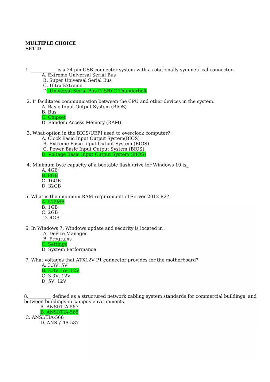 Computer Systems Servicing Written Exam  Set D - Page 1