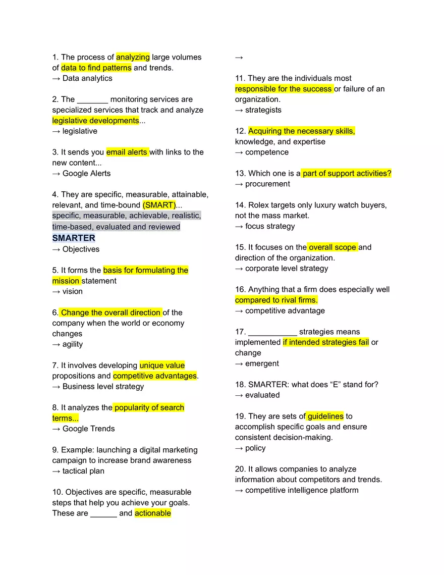 Business Strategy Questions and Answers - Page 1