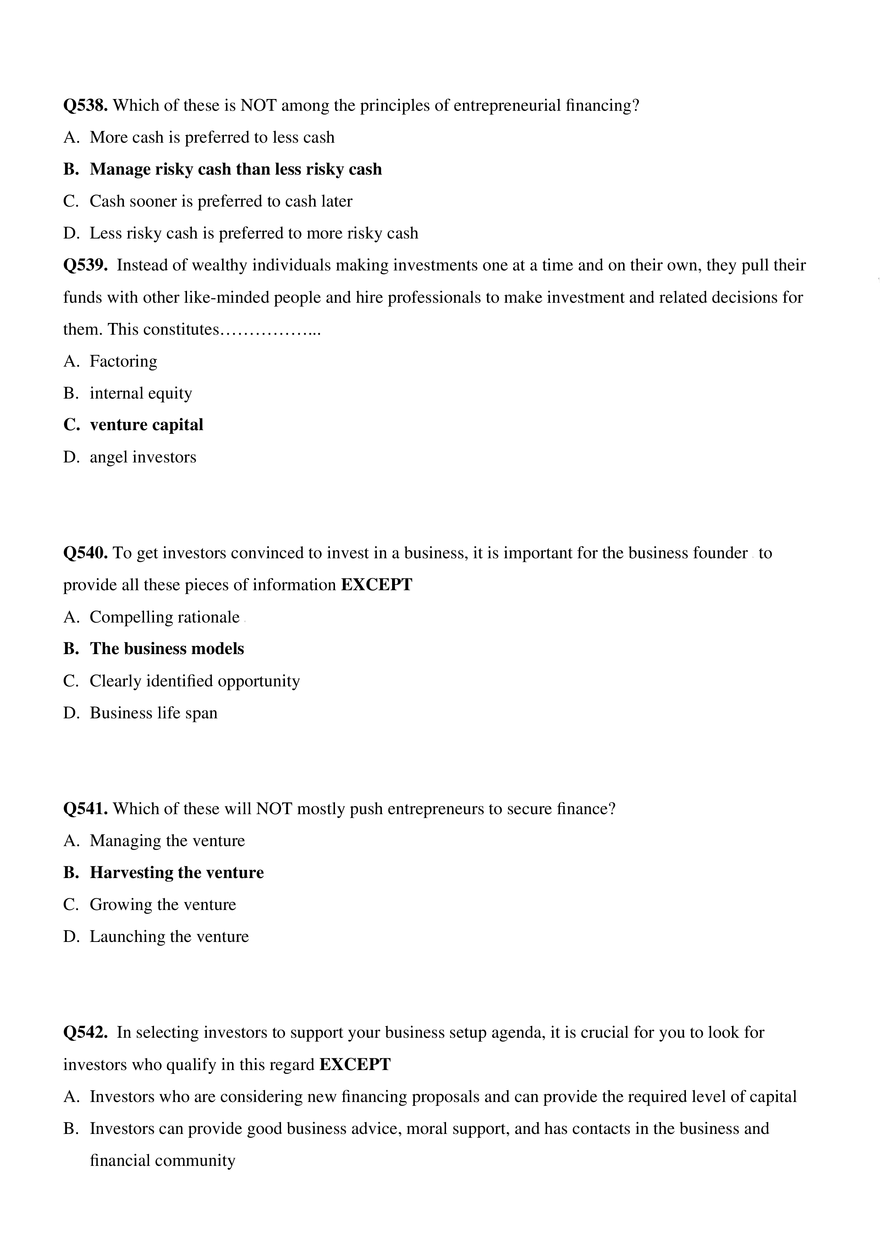 Introduction to Entrepreneurship Questions Part 11 - Page 4