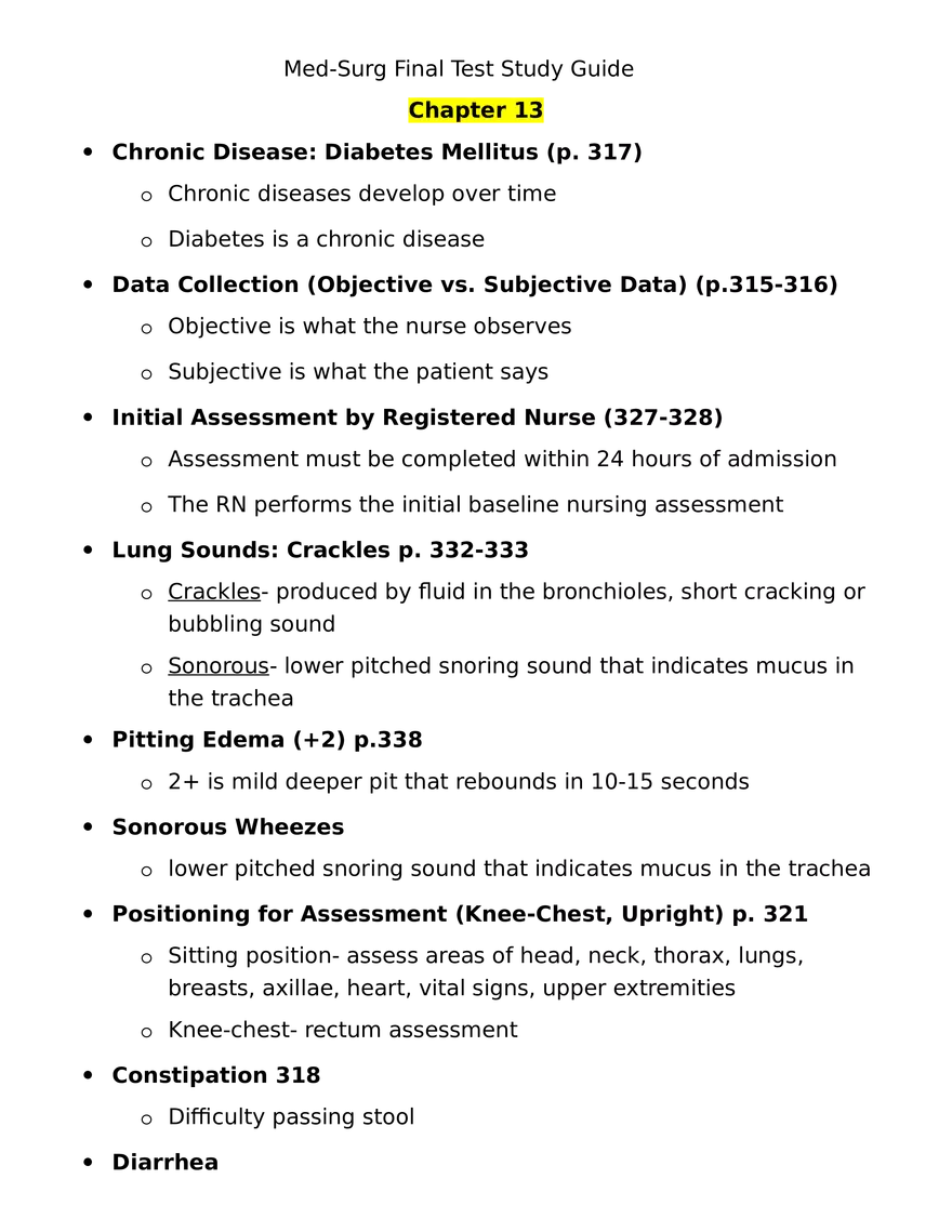 Med Surg Final Exam Study Guide - Page 1