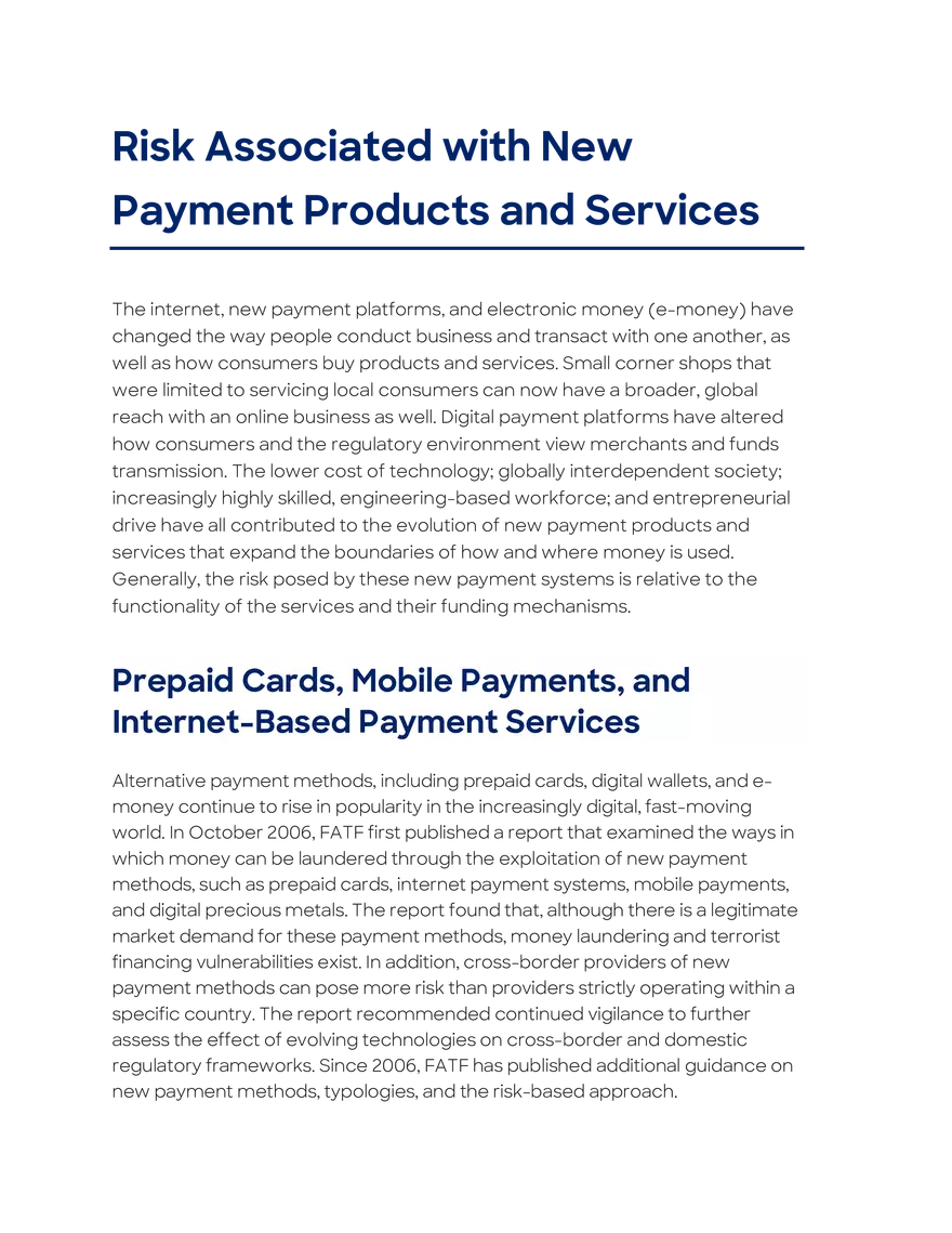 Risk Associated with New Payment Products and Services - Page 1