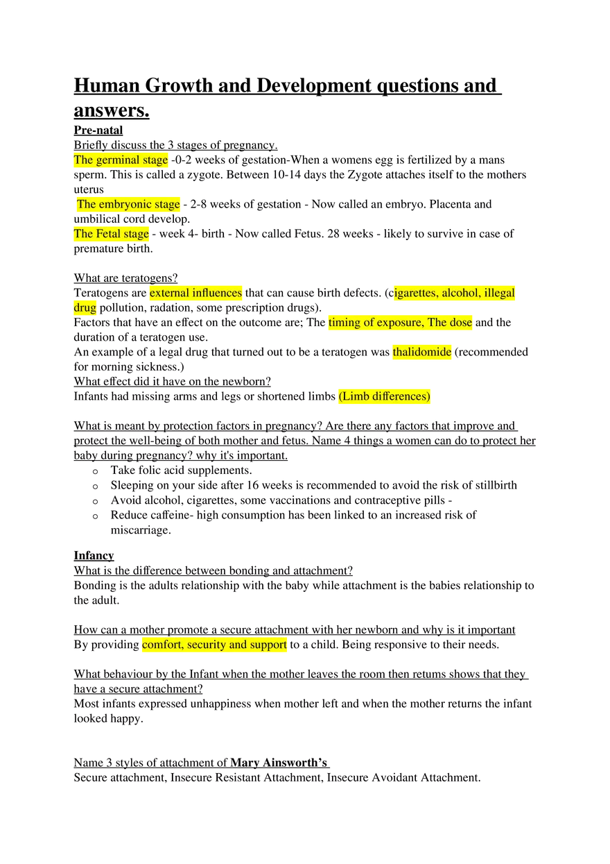 Human Growth and Development questions and Answers - Page 1