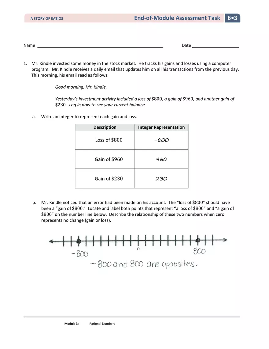 Rational Numbers End of Module Assessment Task - Page 1