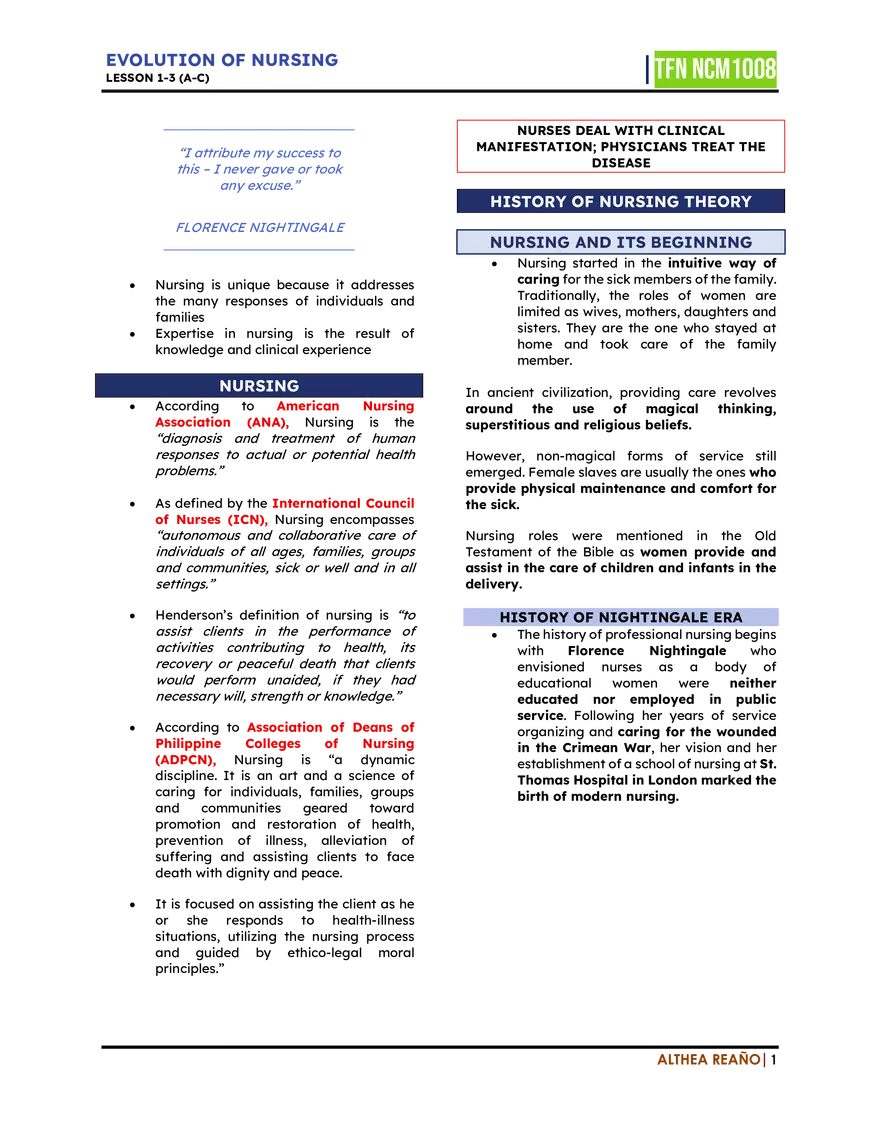 TFN Evolution of Nursing Reviewer - Page 1