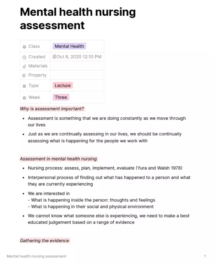 Mental Health Nursing Assessment - Page 1
