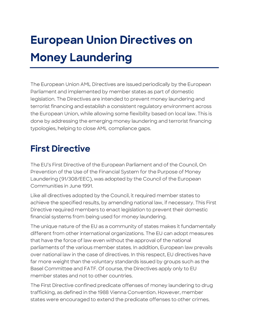 European Union Directives on Money Laundering - Page 1